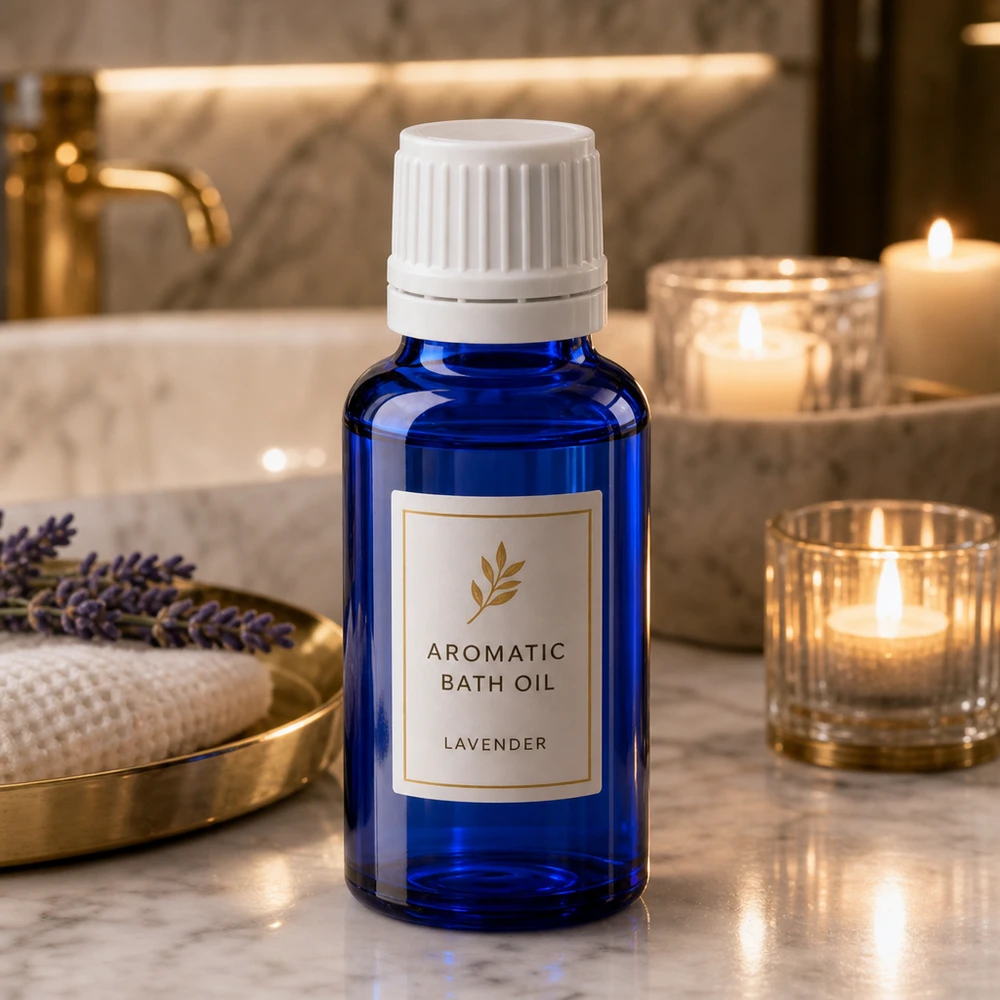 Flacon à pharmacie bleu 20ml bouchon à vis blanc bouchon d'originalité Petit flacon en verre bleu de 20 ml avec bouchon blanc à sécurité enfant, destiné aux huiles essentielles et aux produits pour le bain