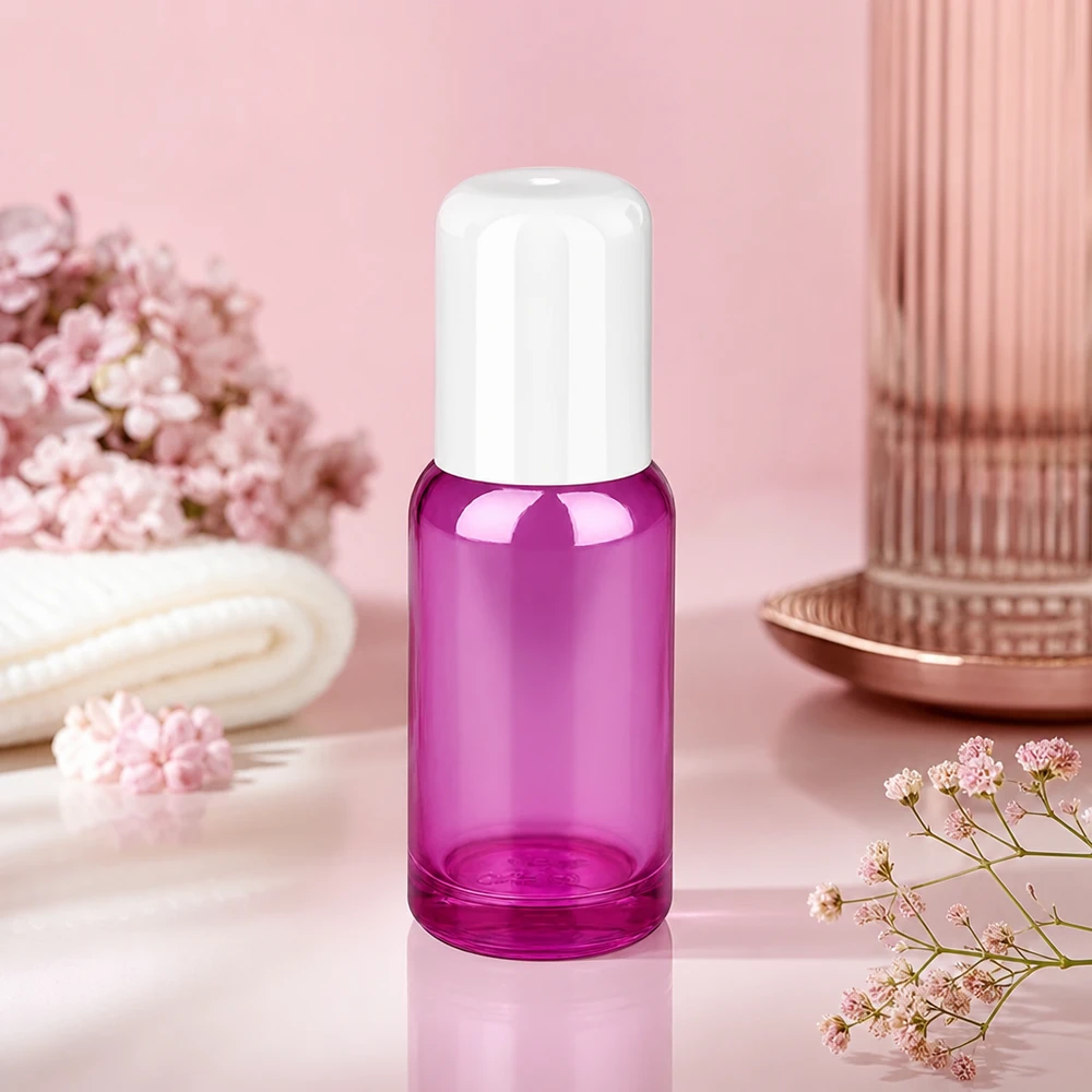 Flacon roll-on professionnel de 20ml avec applicateur hygiénique à bille métallique pour les applications de beauté