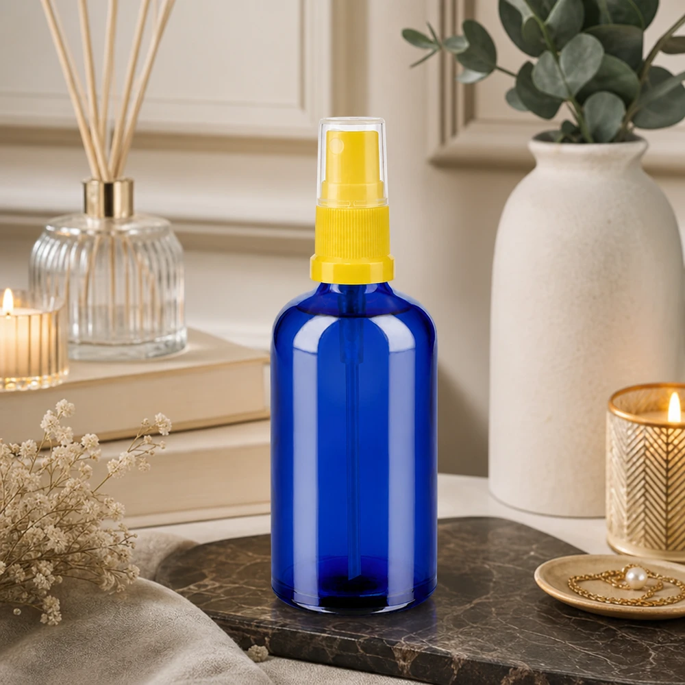Vaporisateur 100ml jaune/tr. STD BlueLine UT18/100 Bouteille en verre premium de 100 ml avec filetage STD et vaporisateur pour applications professionnelles