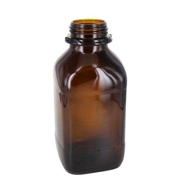 Flacon carré à col large en verre ambré 1000 ml, avec goulot de norme DIN 54 (pour bouchon rayé)