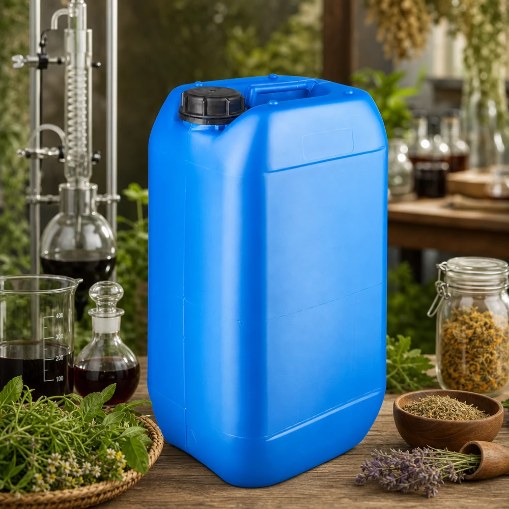 Bidon de stockage robuste de 15 litres, bleu, avec couvercle à vis, pour huiles essentielles et extraits de plantes