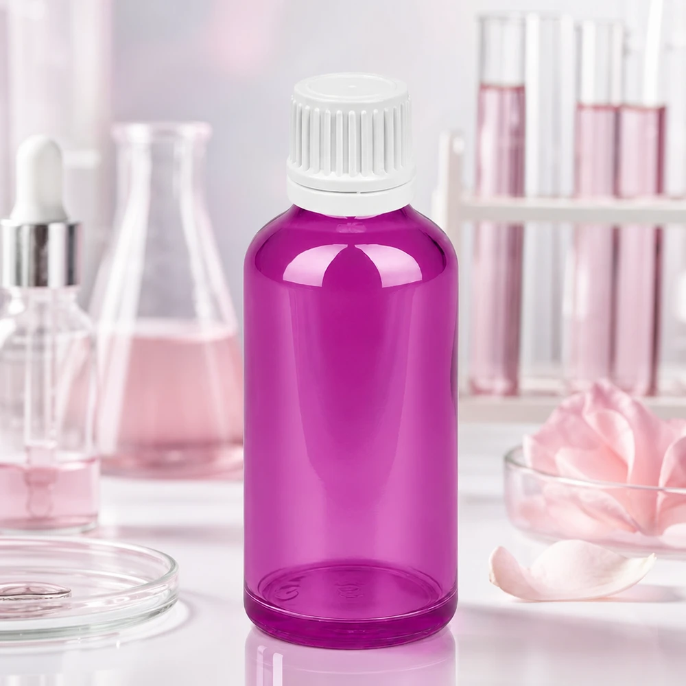 Flacon 50ml bouchon à vis 11mm blanc Originalité Bouchon à vis PurpleLine UT18/50 Petit flacon en verre de 50 ml de couleur pourpre très tendance pour un dosage précis des liquides