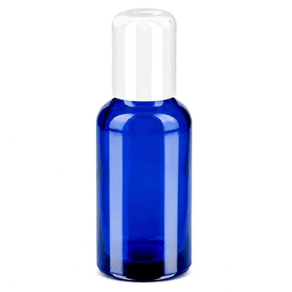 Flacon Roll-On 30ml blanc STD BlueLine UT18/30 Bouteille à rouler de 30 ml en verre bleu avec tête blanche pour un dosage facile