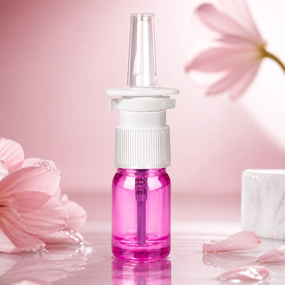 Vaporisateur nasal 5ml blanc/transparent standard PurpleLine UT18/5 Bouteille de spray nasal médical de 5 ml avec corps violet transparent et embout pulvérisateur hygiénique