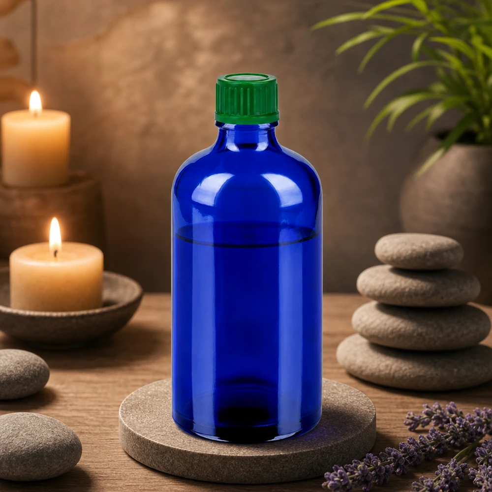 Flacon de 100ml 11mm SV vert STD BlueLine UT18/100 Bouteille en verre bleue polyvalente de 100 ml pour les sérums cosmétiques DIY, les teintures et les extraits naturels.
