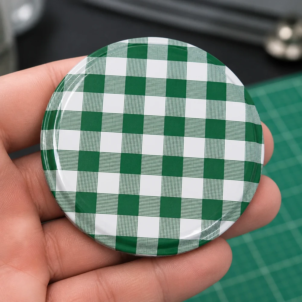 82mm BasicSeal bouchon carreau vert/blanc (TO82) UNiTWIST Couvercle métallique brillant 82 mm TO82 avec motif vichy vert et blanc BasicSeal