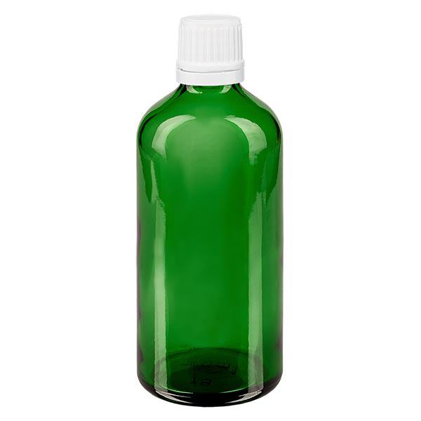 Flacon à pharmacie vert 100ml bouchon compte-gouttes 1.2mm blanc fermeture inviolable Flacon à pharmacie vert 100ml bouchon compte-gouttes 1.2mm blanc fermeture inviolable