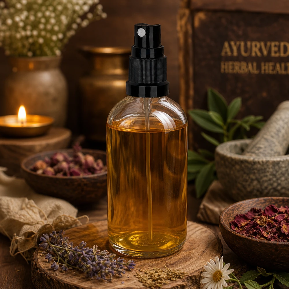 Flacon vaporisateur pour huiles ayurvédiques, 100 ml, en verre transparent avec vaporisateur noir ClearLine UT18