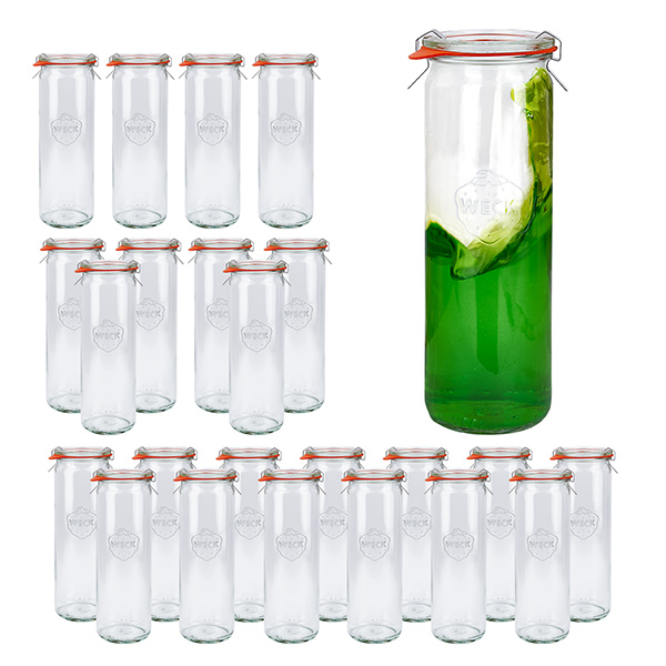 Lot de 24 bocaux Weck en verre cylindrique 600ml, 1/2L renversé