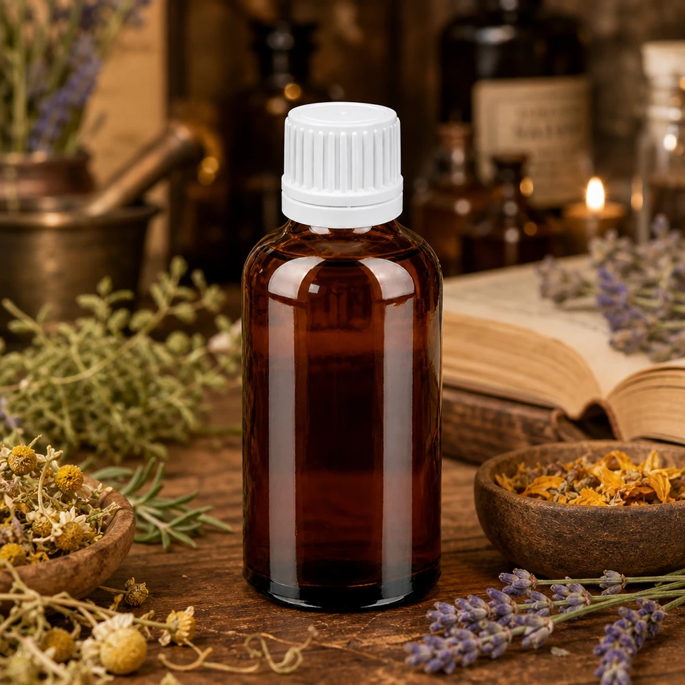 Flacon compte-goutte 50ml 0.7mm blanc OV BrownLine UT18/50 Flacon doseur professionnel de 50 ml avec bouchon blanc pour la pharmacie et l'industrie cosmétique