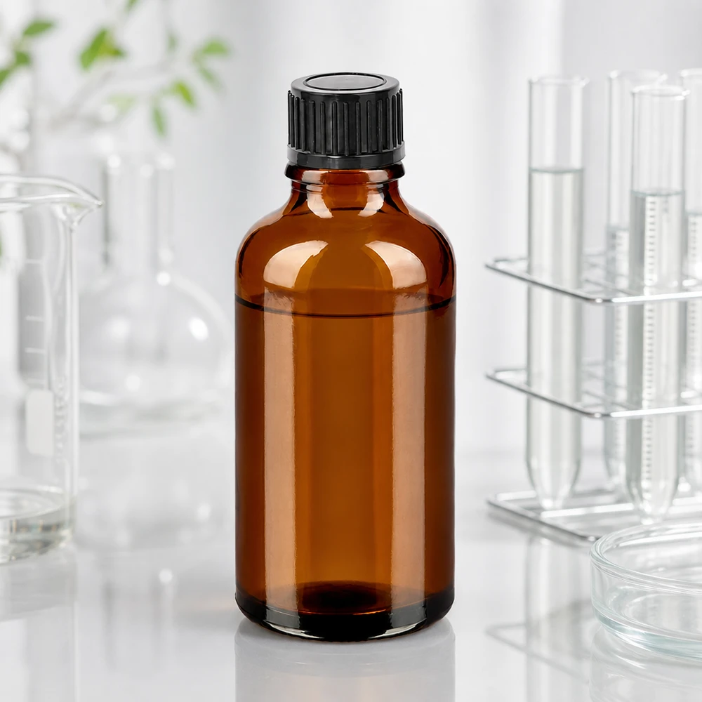 Flacon 50ml 11mm SV noir STD BrownLine UT18/50 Flacon compact en verre brun de 50 ml avec bouchon à vis noir pour laboratoire et médecine