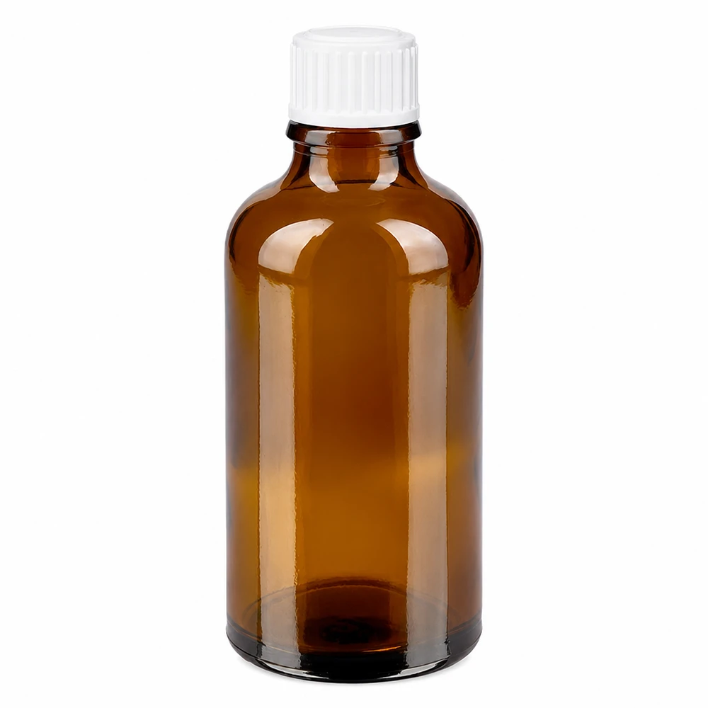 Flacon de pharmacie brun 50ml bouchon à vis blanc Flacon en verre brun de 50 ml avec bouchon blanc standard pour pharmacies
