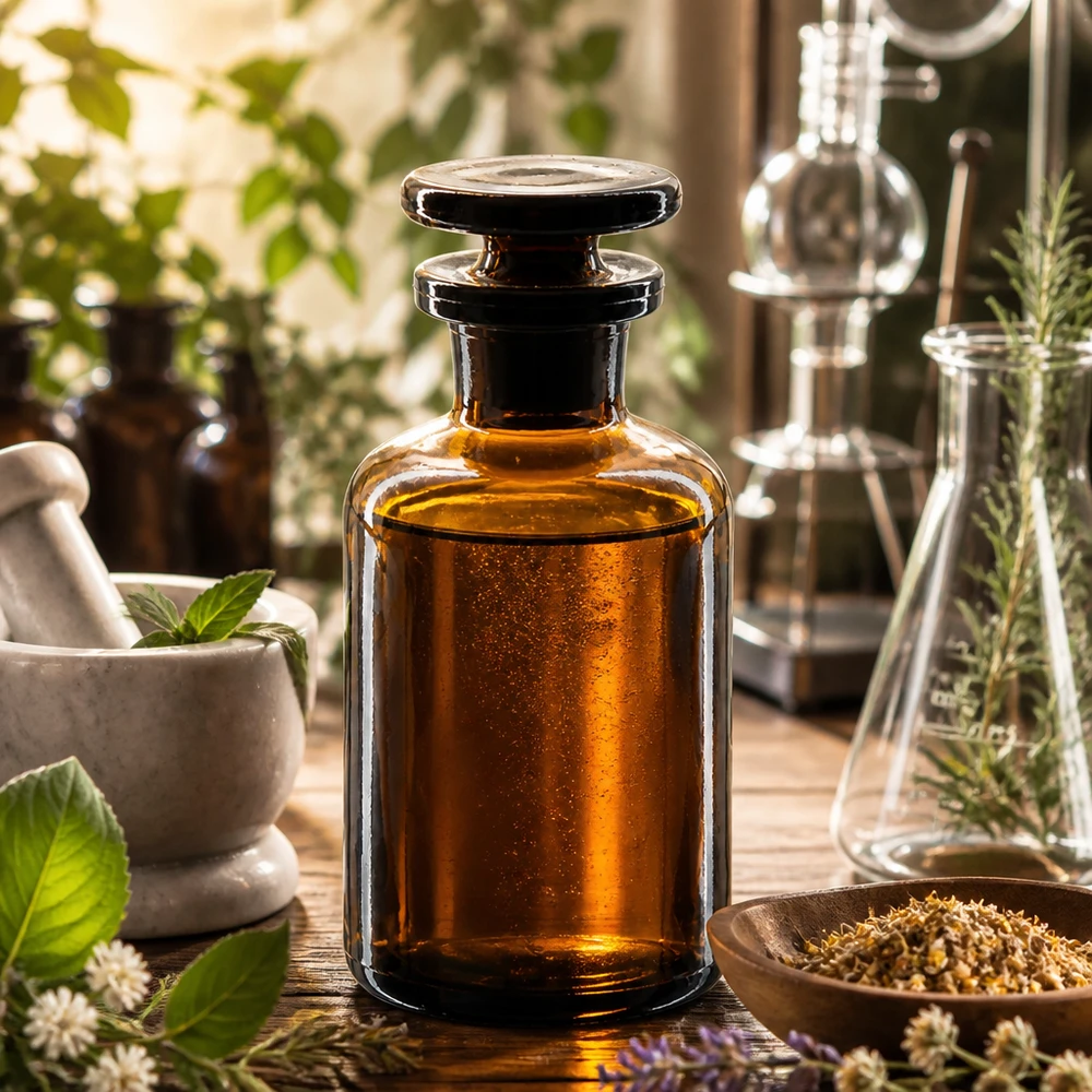 Flacon de conservation en verre ambré de 50 ml à col étroit et bouchon en verre pour produits chimiques de laboratoire, avec protection contre les UV