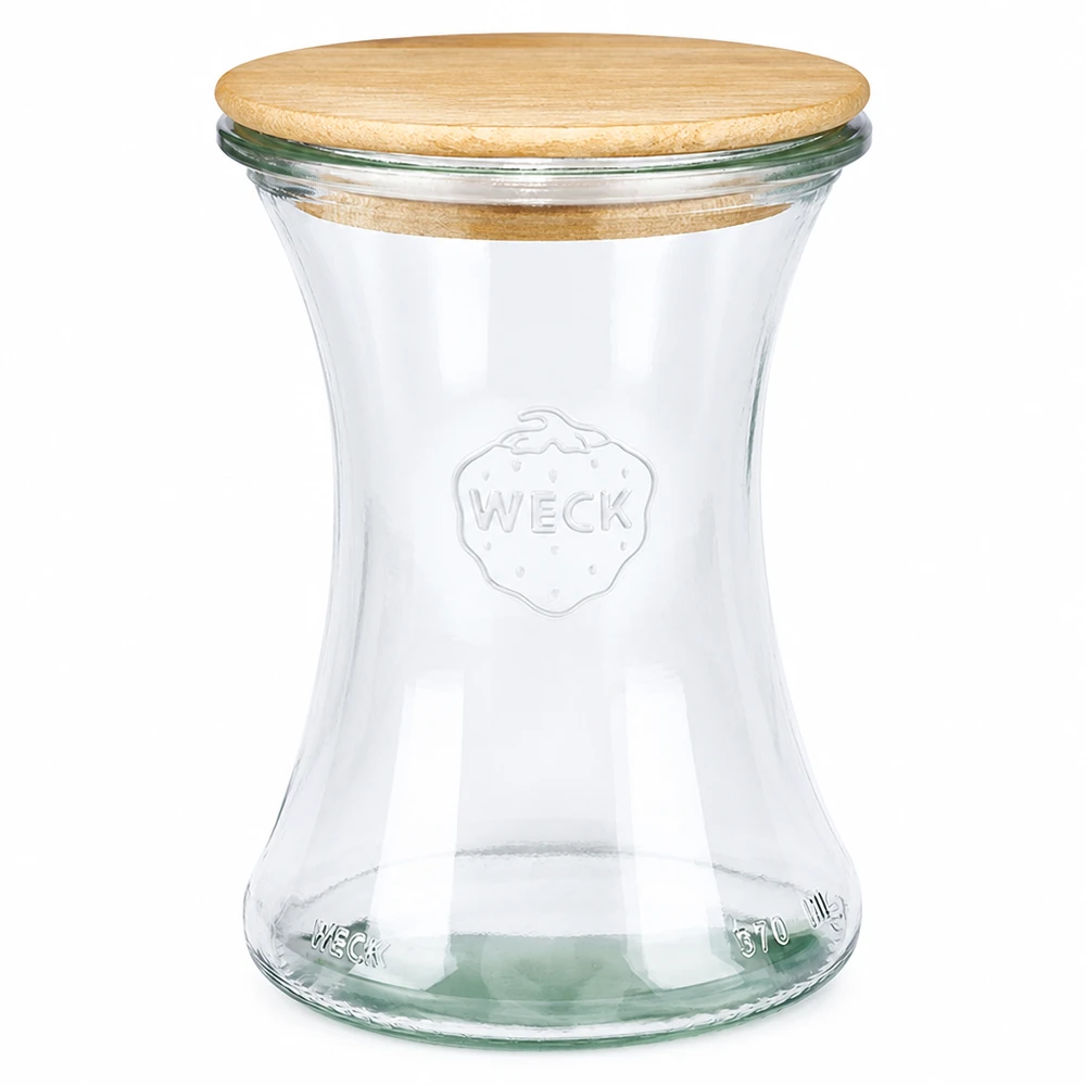 WECK Pot à délicatesse 370ml RR80 avec couvercle en bois en verre transparent pour la mise en conserve et les provisions