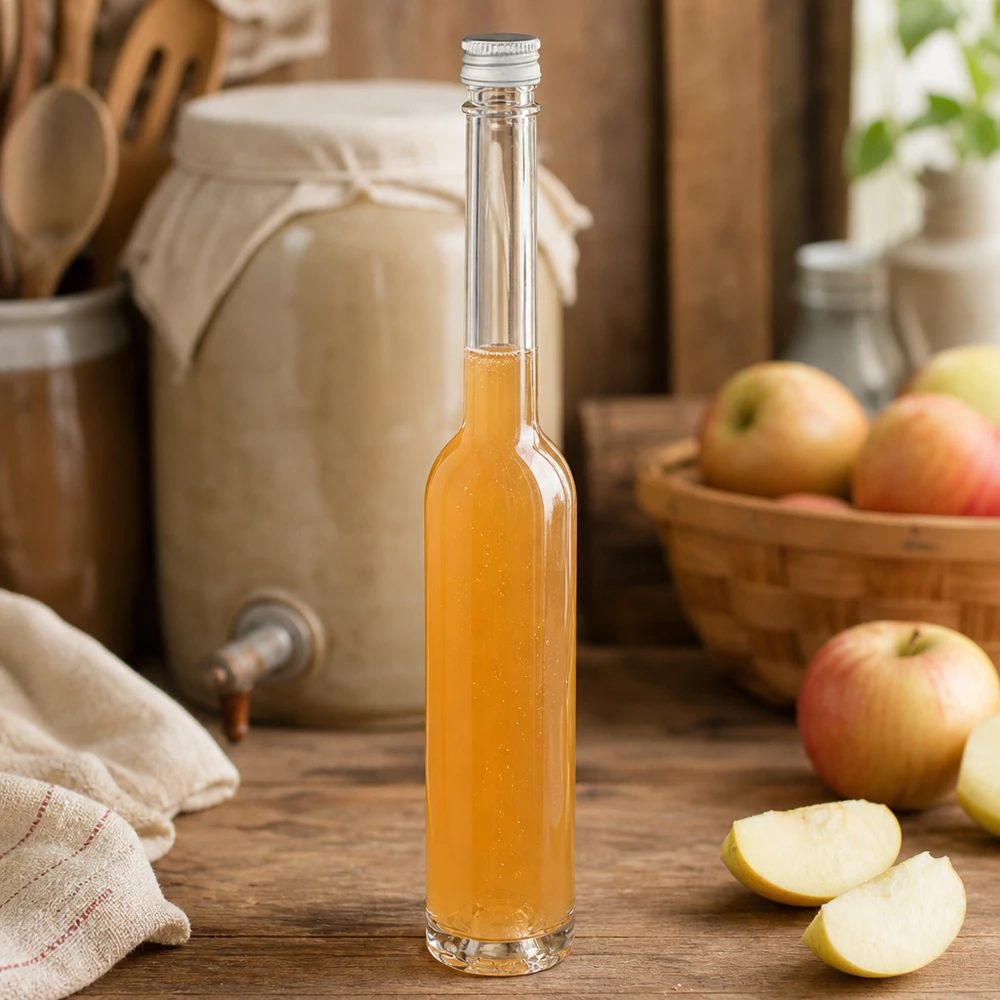 Bouteille en verre Toni de 100 ml avec bouchon à visser argenté pour vinaigre et vinaigre balsamique