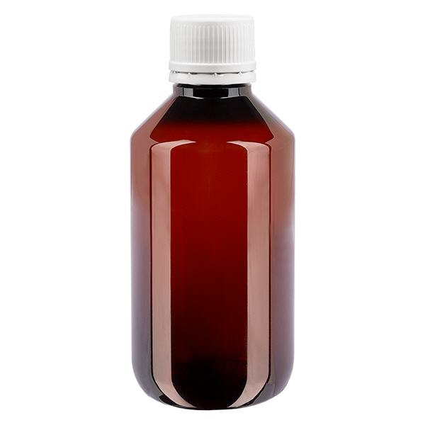 Bouteille PET 200ml avec OV blanc finement strié Bouteille PET 200ml avec OV blanc finement strié