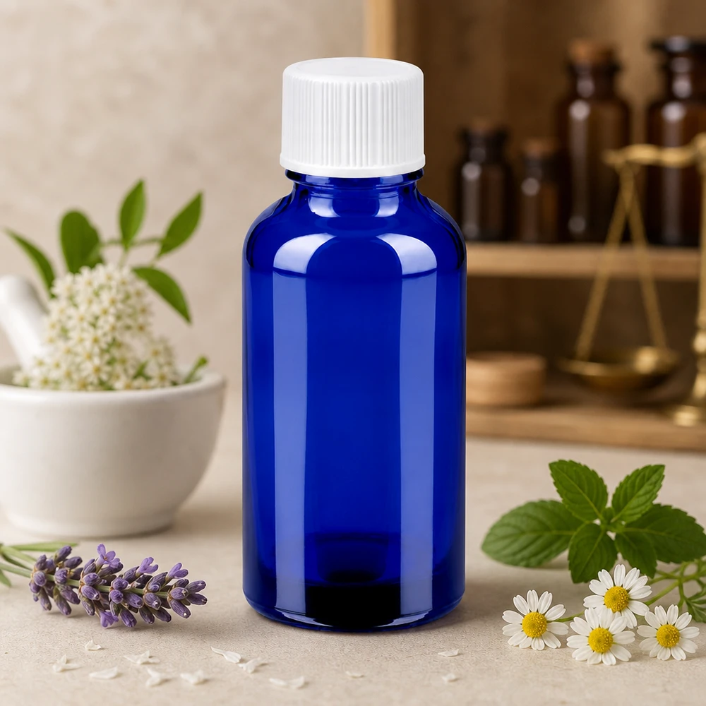 Flacon de 30ml 11mm SV blanc STD BlueLine UT18/30 Bouteille en verre BlueLine de 30 ml avec bouchon anti-gouttes pour les cosmétiques naturels et les huiles de soin