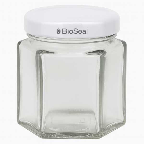 47ml Verre hexagonal avec couvercle BioSeal blanc UNiTWIST
