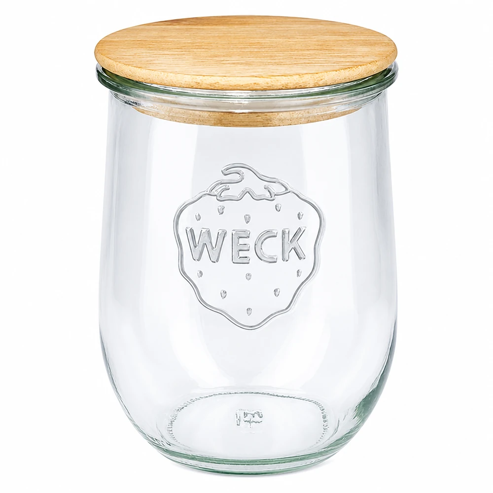 1062ml bocal tulipe WECK RR100 avec couvercle en bois WECK Pot tulipe 1062ml RR100 avec couvercle en bois Pot de conservation en verre avec couvercle en bois naturel