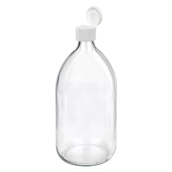 Flacon médical 1000 ml couleur claire avec couvercle à charnière blanc