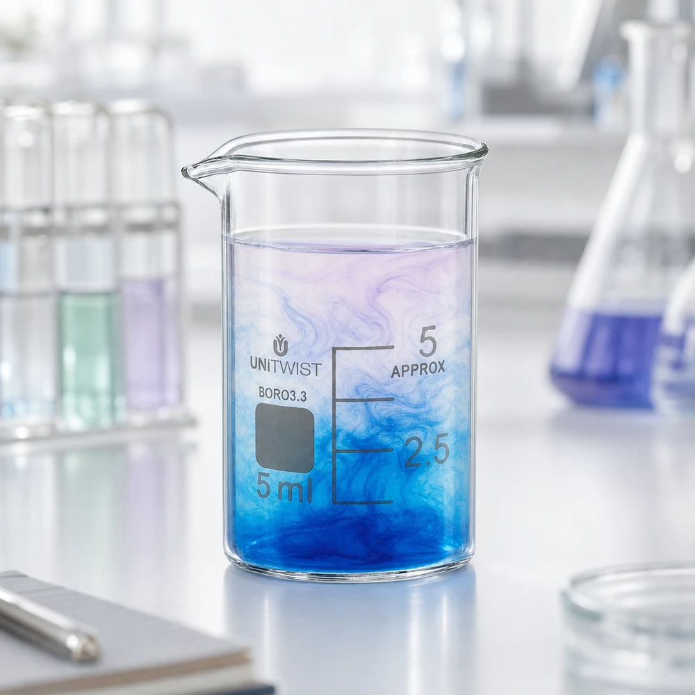 Bécher 5ml borosilicate, forme basse UNiTWIST Verre becher de précision de 5 ml en borosilicate 3.3 résistant aux produits chimiques, destiné aux applications de laboratoire