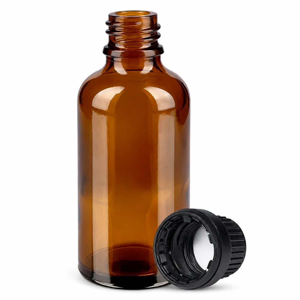 Flacon 50ml 11mm SV noir OV BrownLine UT18/50 Bouteille de 50 ml de haute qualité en verre foncé avec bouchon d'inviolabilité noir série BrownLine