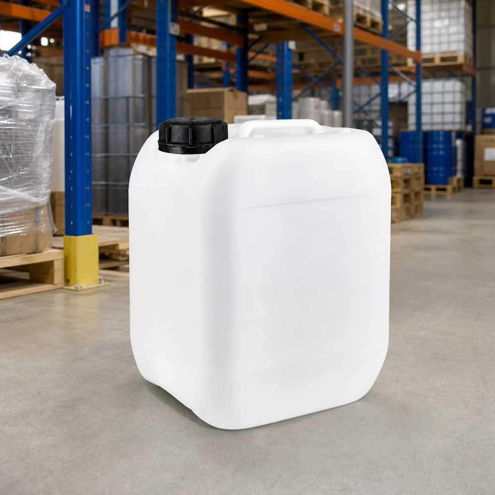 Bidon en plastique robuste de 5 litres, blanc naturel, avec couvercle noir, disponible dans notre entrepôt central