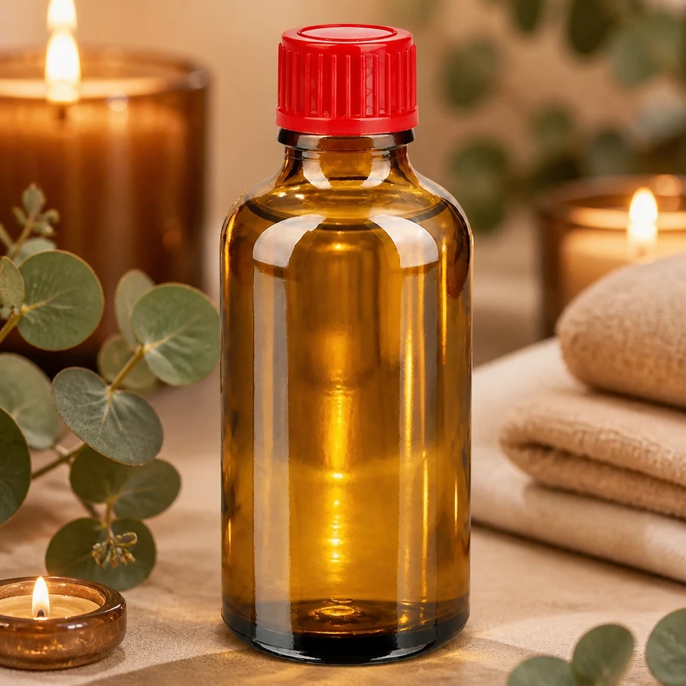 Flacon de 50ml 11mm SV rouge STD BrownLine UT18/50 Bouteille 50ml BrownLine de haute qualité avec bouchon rouge pour l'aromathérapie et le bien-être
