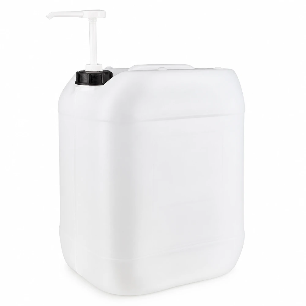 Jerrican de 20 litres avec pompe doseuse Bidon rectangulaire en PEHD de 20 litres avec pompe intégrée pour le dosage de liquides