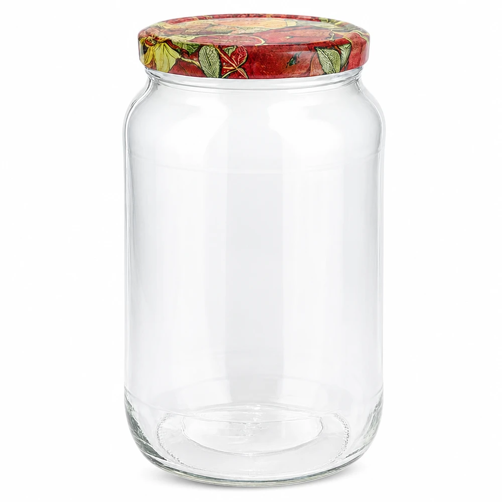 1062ml Verre rond avec couvercle BasicSeal décor fruits UNiTWIST 1062ml bocal rond avec couvercle BasicSeal décor fruits bocal à conserves vide transparent avec motif de fruits multicolore