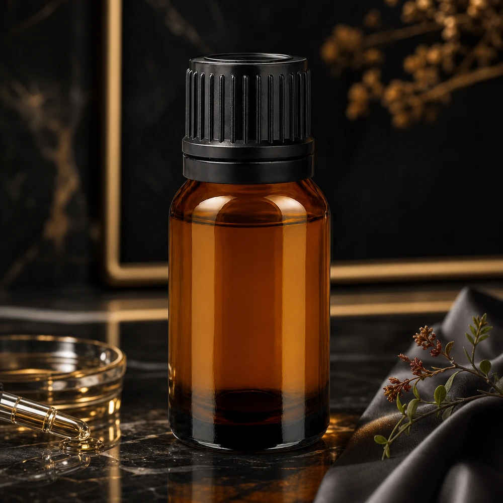 Flacon 10ml 11mm SV noir OV BrownLine UT18/10 Flacon de pharmacie de 10ml en verre brun robuste avec bouchon à vis de sécurité pour enfants pour les besoins du laboratoire