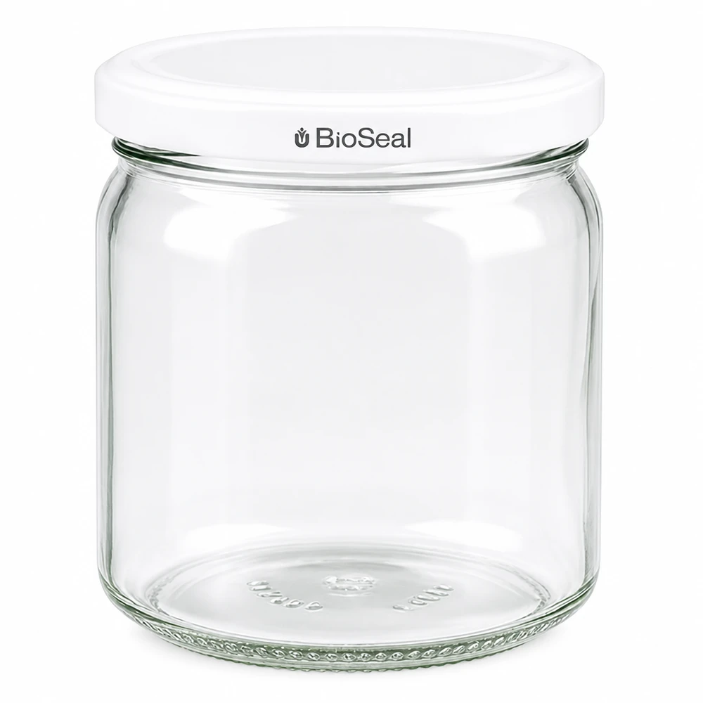 408ml Verre rond avec couvercle BioSeal blanc UNiTWIST UNiTWIST Runda408 Pot de conservation avec couvercle blanc TO82 BioSeal - pot de conservation rond en verre pour la cuisine