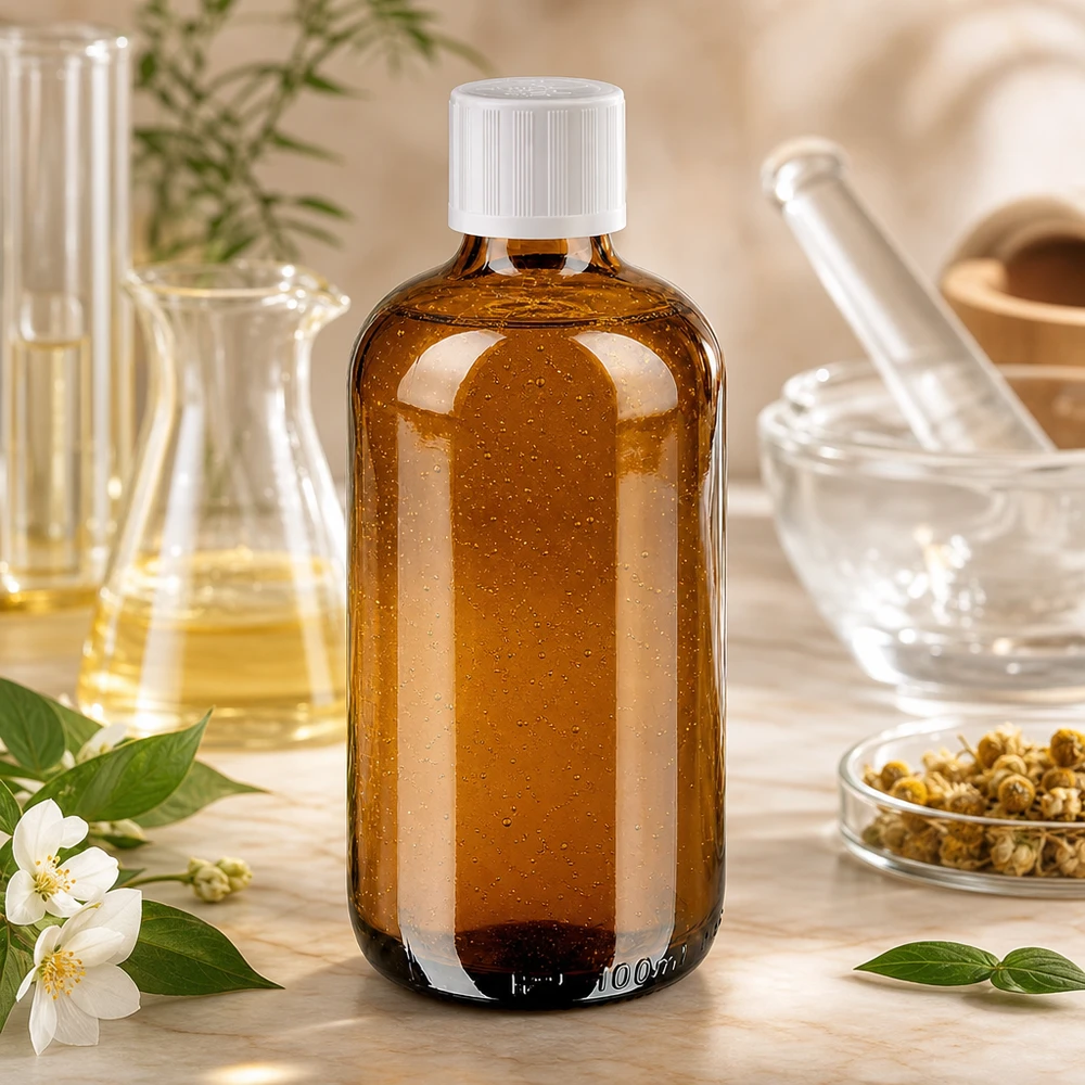 Bouteille de pharmacie brun 100ml bouchon vissable blanc sécurité enfant std Flacon en verre de pharmacie de 100 ml, couleur ambre, bouchon KiSi blanc, bouchon standard de 11 mm
