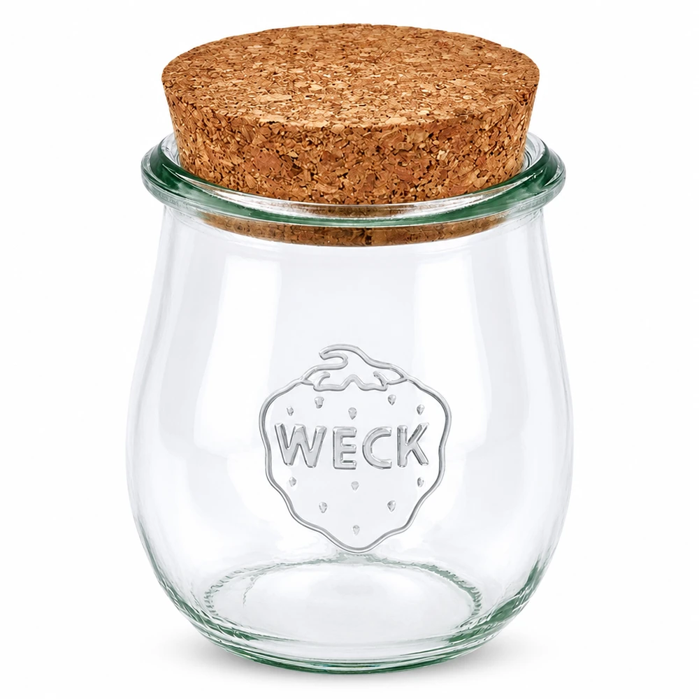 WECK Pot tulipe 220ml RR60 avec bouchon en liège naturel Pot de conservation en verre clair