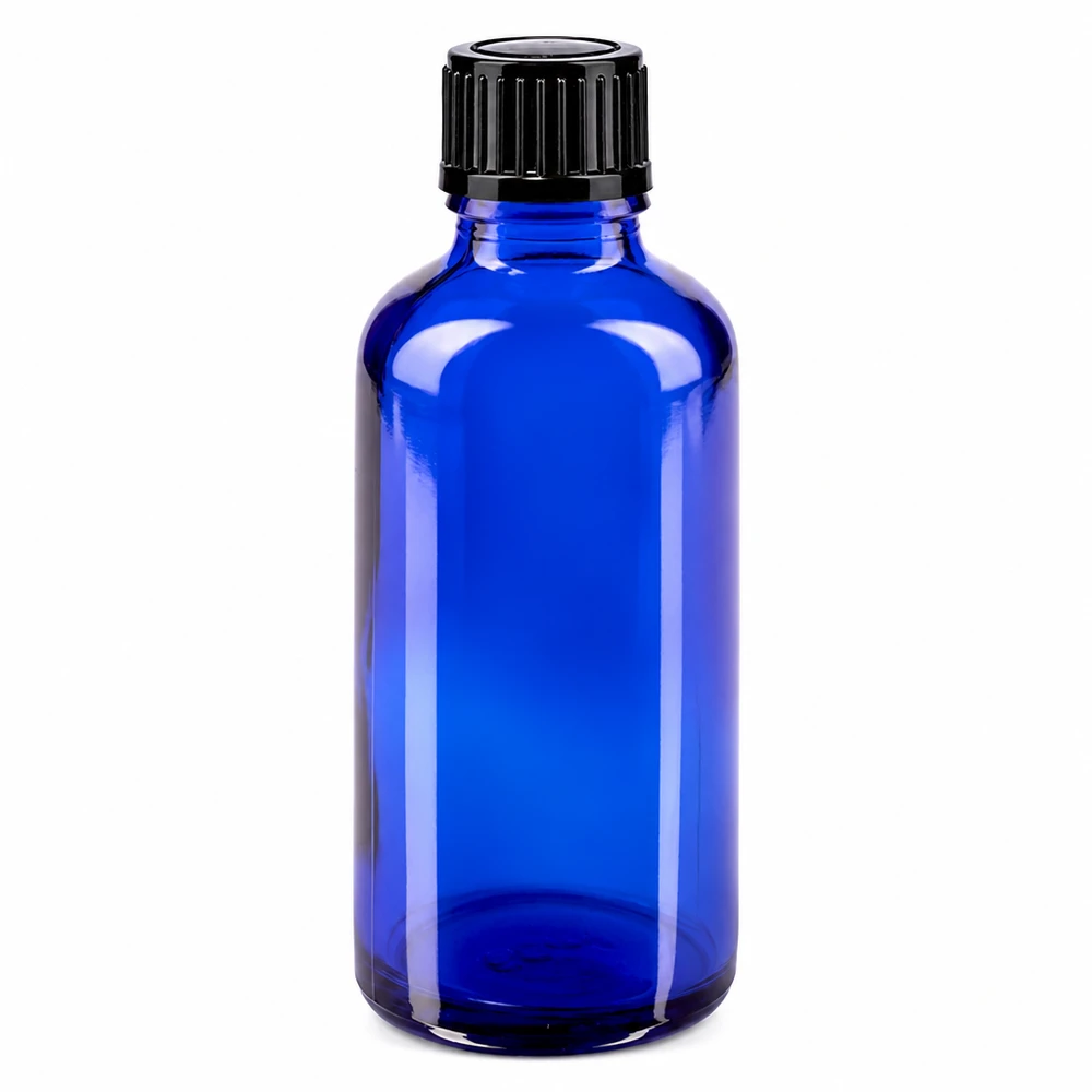 Flacon compte-gouttes bleu de 50 ml STD avec un orifice de 1 mm et un bouchon à vis à l'épreuve des enfants