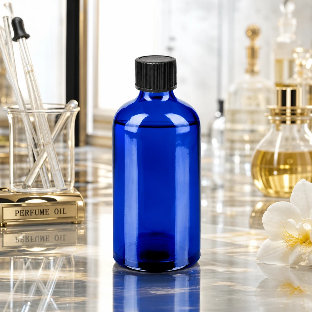 100ml compte-gouttes. 1mm noir STD BlueLine UT18/100 Élégant flacon compte-gouttes bleu cobalt de 100 ml avec bouchon noir mat pour une présentation élégante du produit