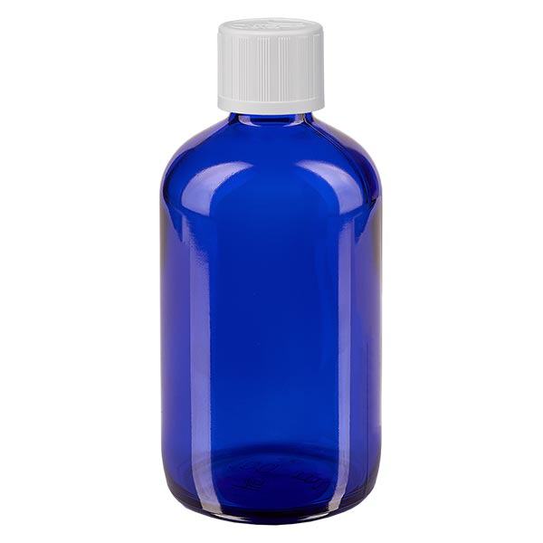 Flacon de pharmacie bleu 100ml bouchon compte-gouttes blanc sécurité enfant std