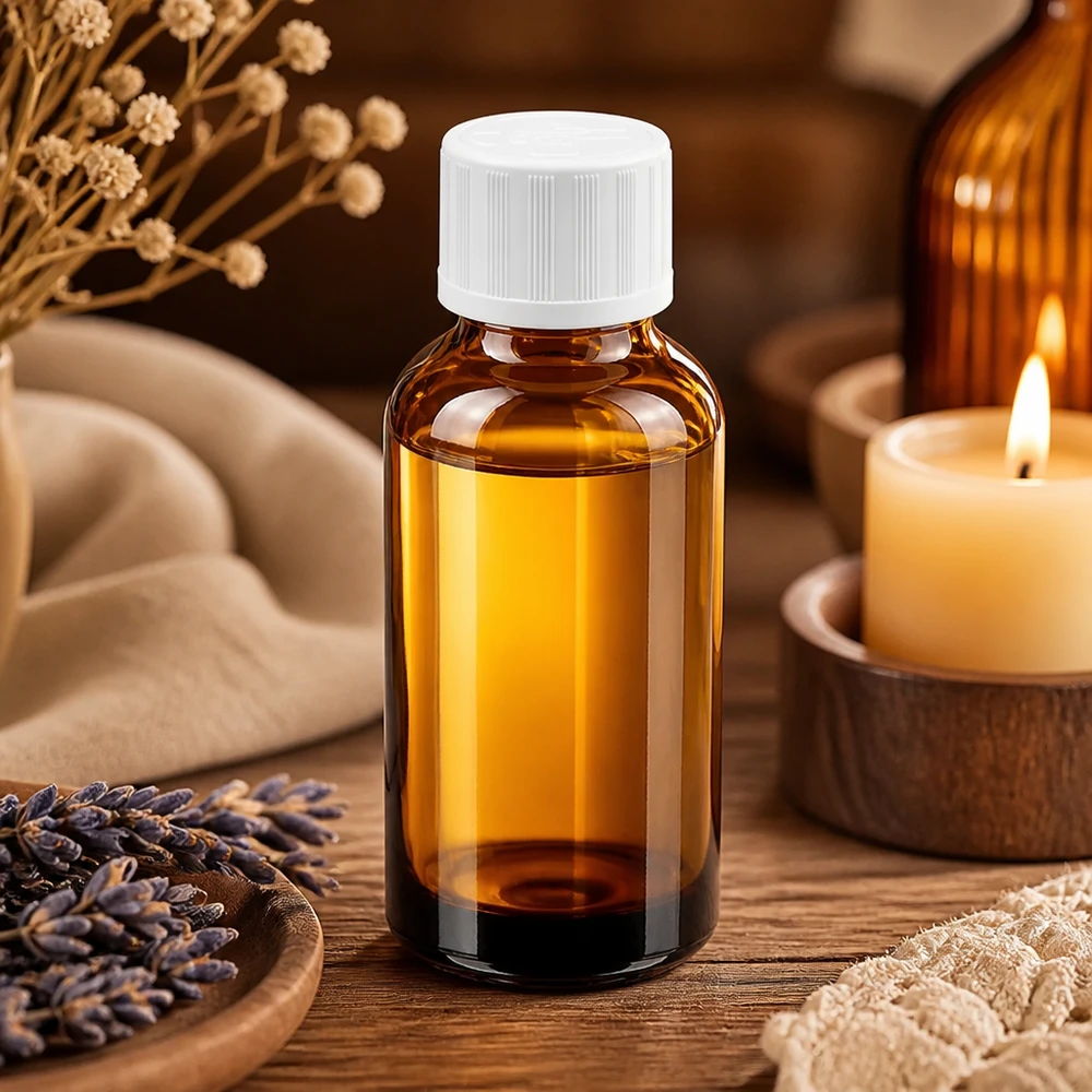 Flacon 30ml 11mm SV w. STD KiSi BrownLine UT18/30 Bouteille de pharmacie compacte de 30 ml avec bouchon blanc, idéale pour les cosmétiques naturels et les teintures.