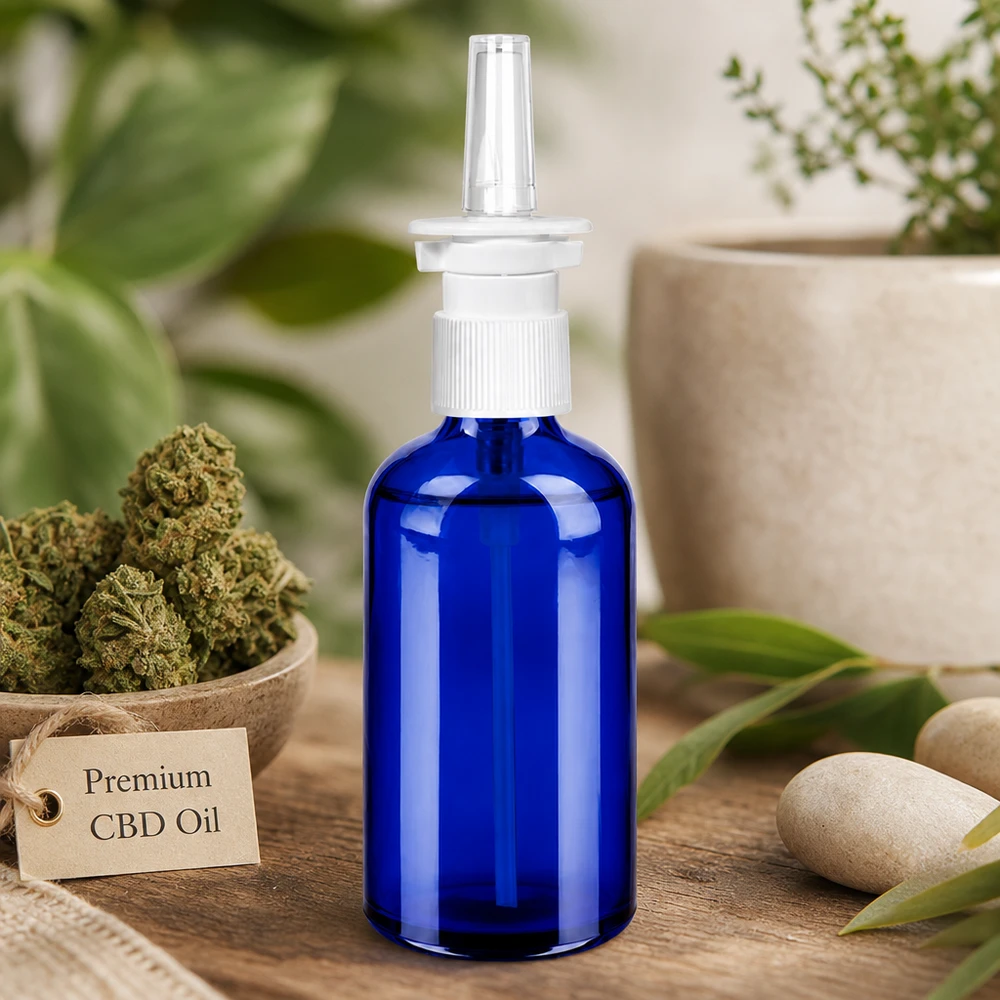 100ml flacon vaporisateur nasal blanc/tr. STD BlueLine UT18/100 Flacon médical en verre 100ml avec système de pulvérisation nasale précis pour les applications thérapeutiques