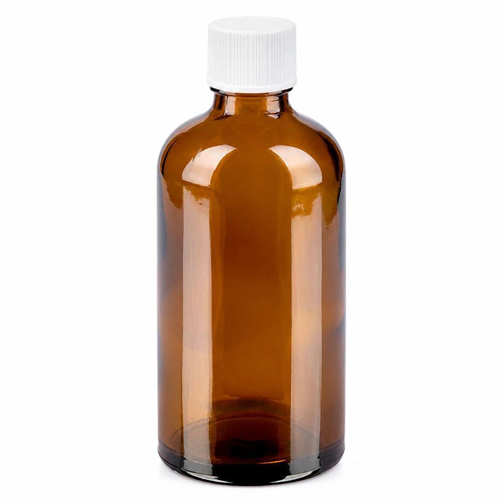Flacon 100ml 11mm SV blanc STD BrownLine UT18/100 Bouteille de verre anti-lumière brune 100ml avec bouchon blanc pour huiles essentielles