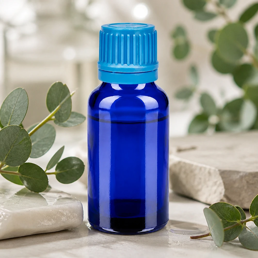 Flacon 20ml 11mm SV bleu OV BlueLine UT18/20 Bouteille en verre de haute qualité de 20ml avec un pas de vis de 11mm et un bouchon à vis anti-fuite en bleu