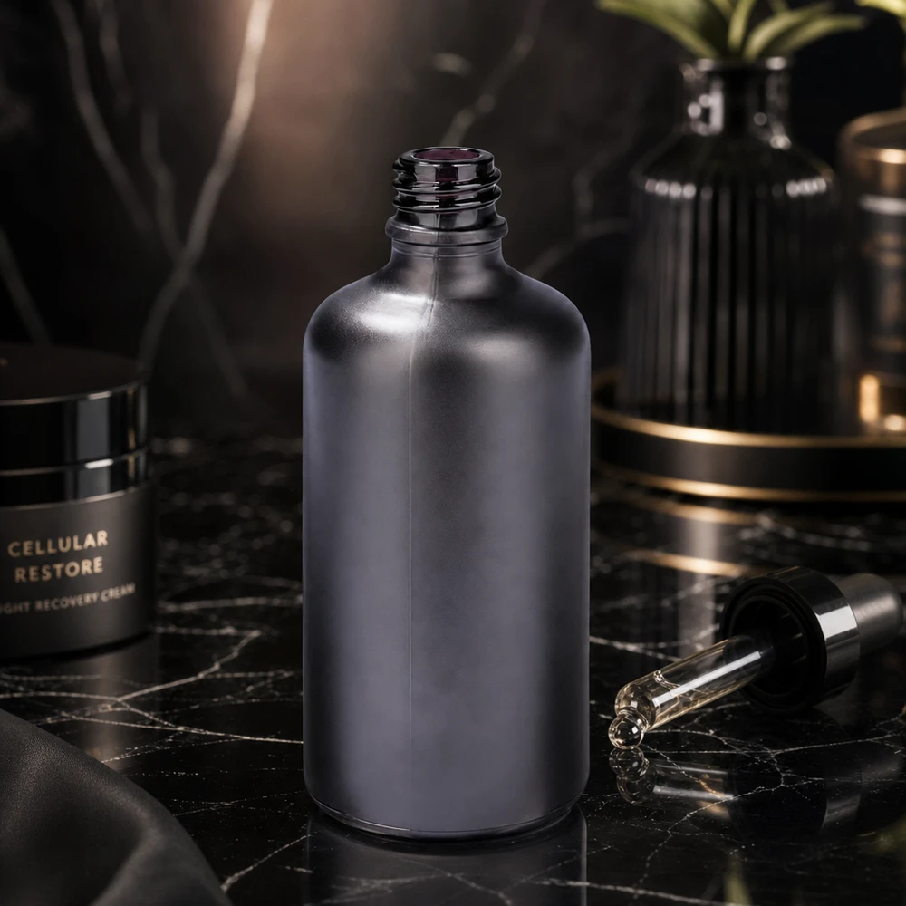 Flacon à pharmacie de 100ml BlackLine UT18/100 UNiTWIST Flacon de 100ml BlackLine UT18/100 UNiTWIST avec surface satinée