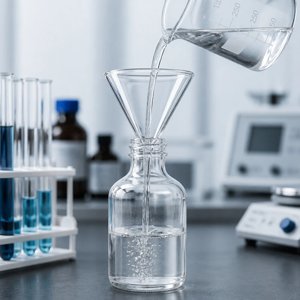 Entonnoir de laboratoire à pied court de 100 mm, en verre sodocalcique robuste, destiné aux applications chimiques et aux analyses