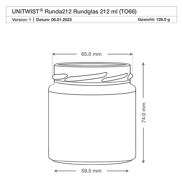 212ml Verre rond avec couvercle BasicSeal argent UNiTWIST