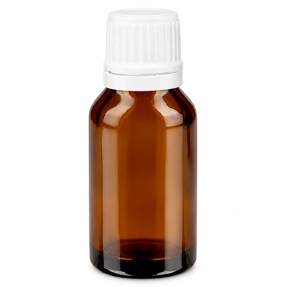 Flacon en verre brun 15ml avec bouchon à vis blanc VR Flacon de pharmacie en verre brun de 15 ml avec bouchon à vis blanc à l'épreuve des enfants, dans son emballage d'origine