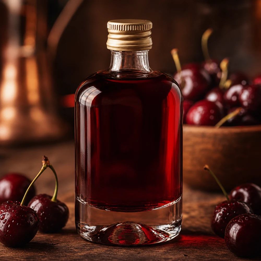 Bouteille en verre 40 ml « Sara » avec bouchon à vis doré UNiTWIST® 40ml Glasflasche Sara mit Kirschlikör befüllt - edle Spirituosenflasche mit goldenem Verschluss für Obstbrände
