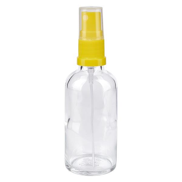 Flacon de pharmacie transparent 50ml embout spray jaune