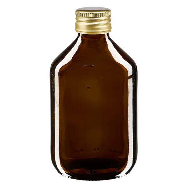 Bouteille médicale de 300ml brune avec bouchon en aluminium or