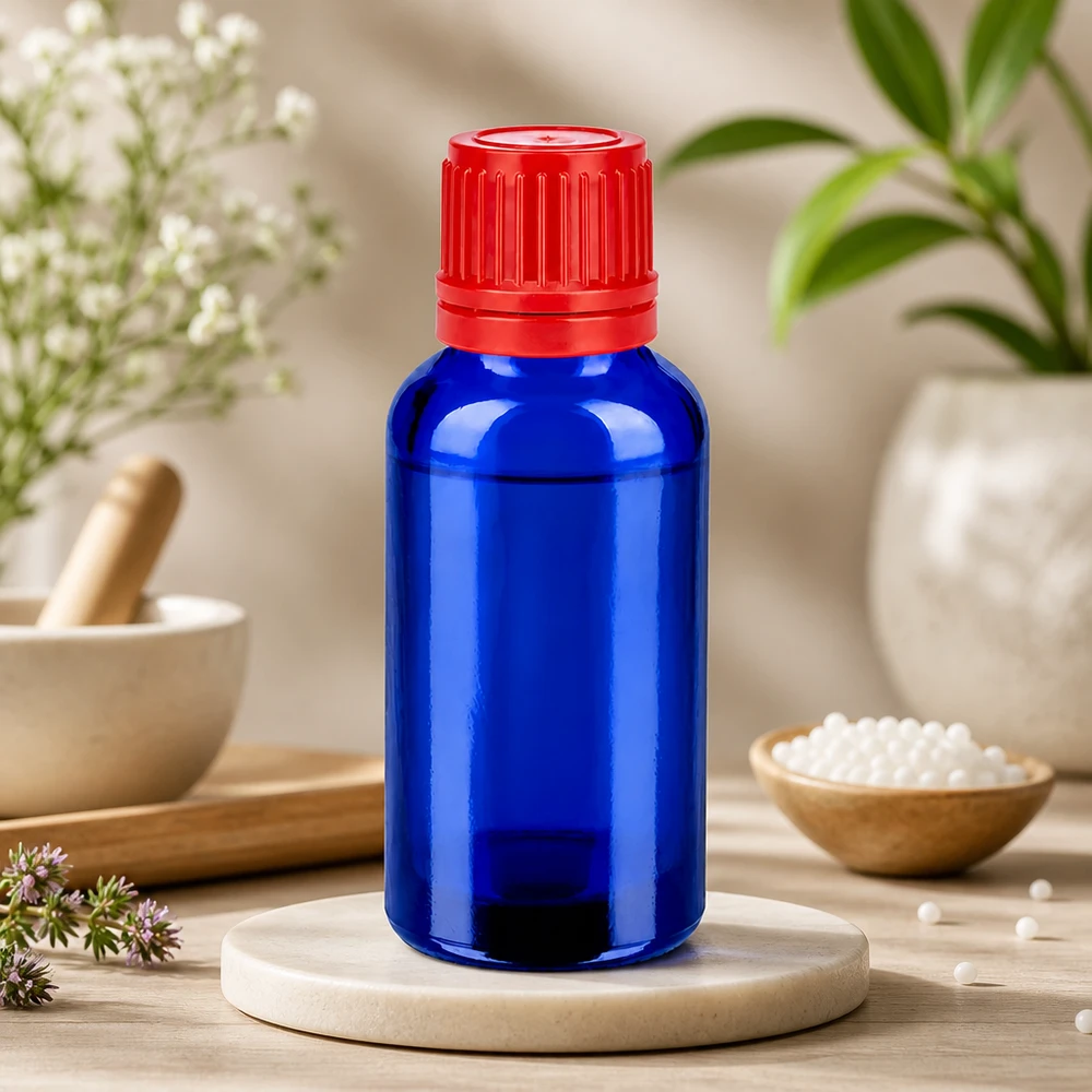Flacon 30ml 11mm SV rouge OV BlueLine UT18/30 Flacon bleu cobalt de 30 ml au design ergonomique pour une utilisation facile au quotidien