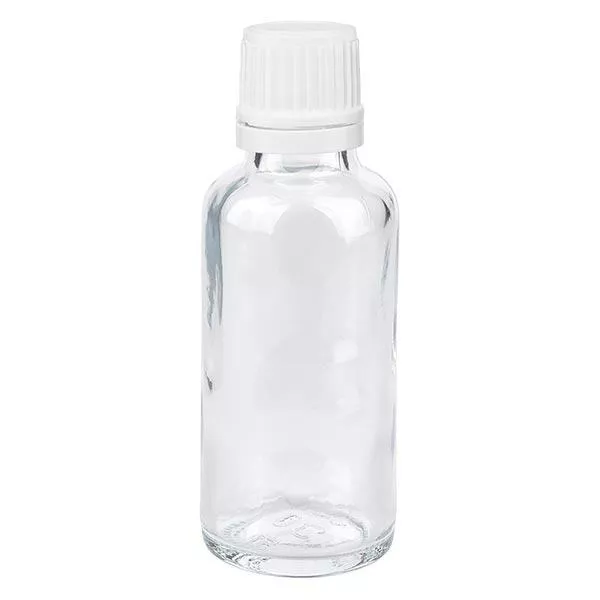 Flacon de pharmacie transparent 30ml bouchon vissable blanc bouchon inviolabilité Flacon de pharmacie transparent 30ml bouchon vissable blanc bouchon inviolabilité